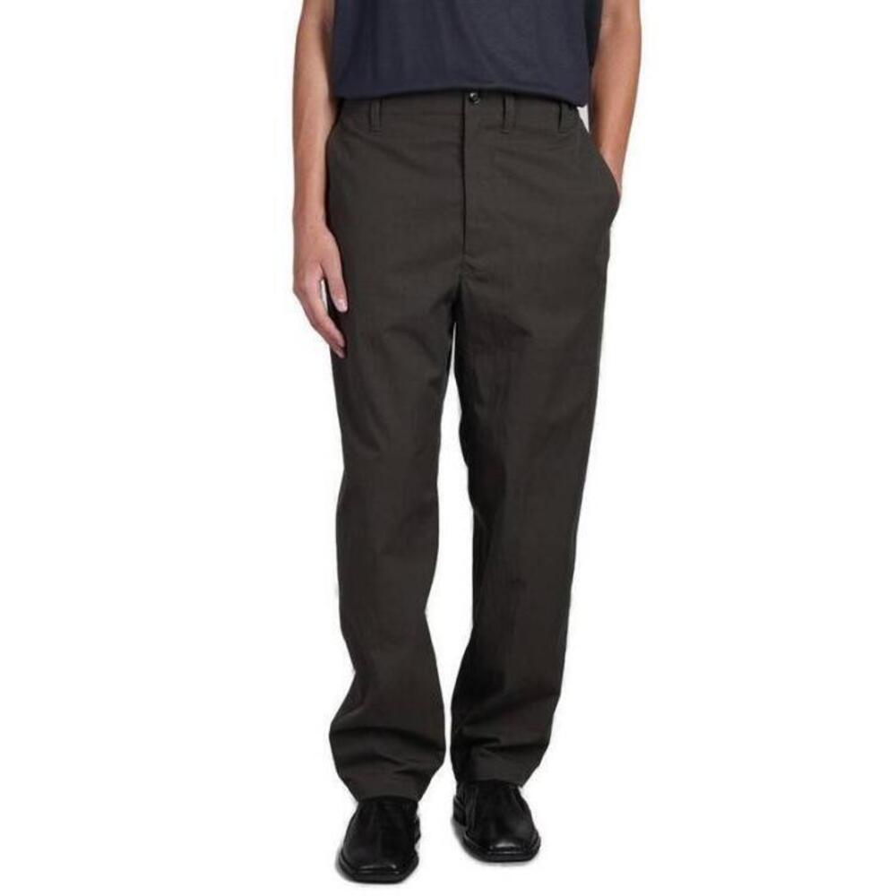 LEMAIRE Minimalist Brown Straight Pants With Classic Waistband And Relaxed Fit